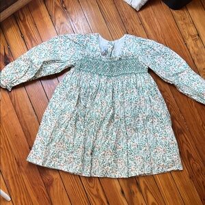 bella bliss Green and White Kids smocked lucille Dress- gold blossom